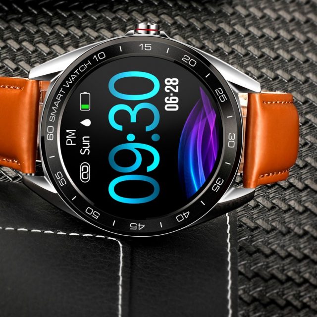 Large Round Smart Wristband with Leather Band